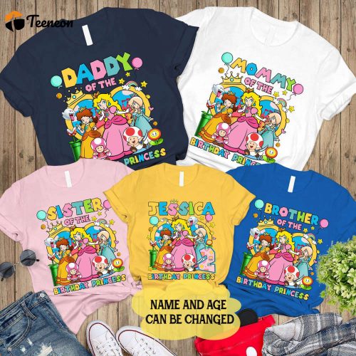 Custom Mario Princess Peach Birthday Shirt – Personalized Party Tee for Birthday Princess Girl