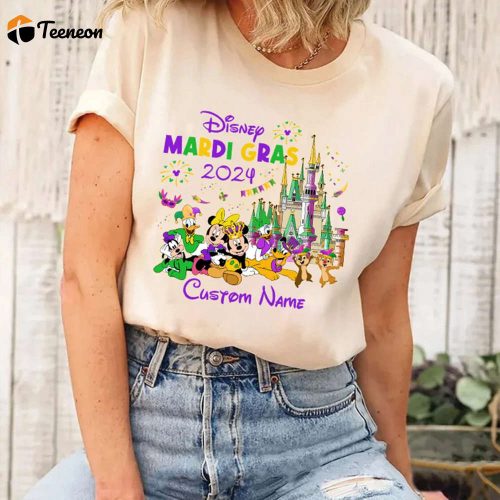 2024 Disneyland Mardi Gras Shirt Personalized Mickey & Friends Family Trip Carnival & Fat Tuesday Fleur De Lis Shirt