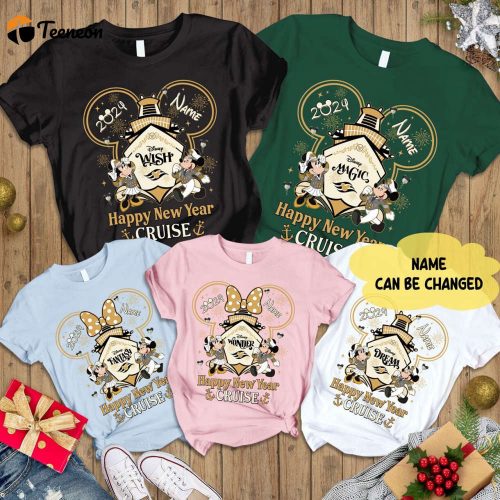 2024 Personalized Mickey & Friends New Year Cruise Shirts Disneyland Family & Group Matching