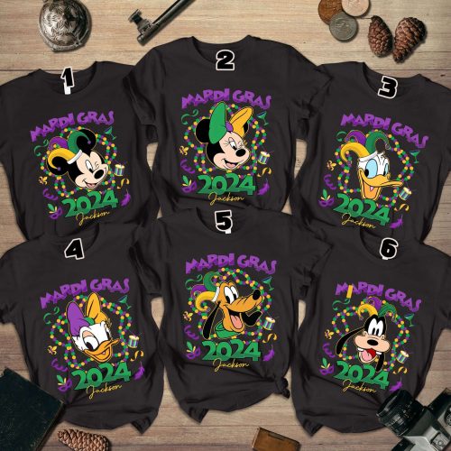 Mickey and Friends Mardi Gras 2024 Shirt Personalized Carnival Tee at Disneyland WDW