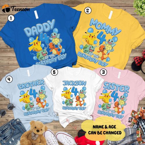 Custom Pikachu & Eeve Birthday Shirts: Personalized Tees for Kids Video Game Birthday Boy Shirt