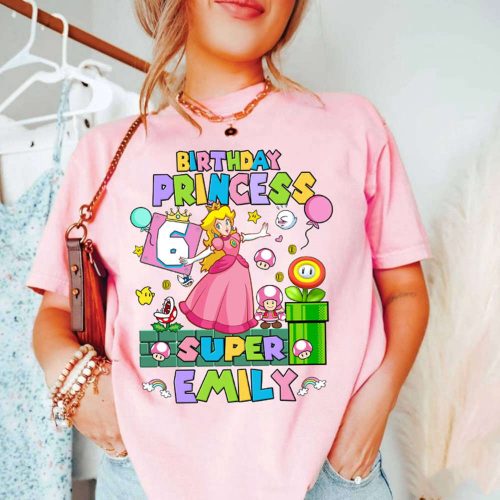 Custom Princess Peach Birthday Shirt – Personalized Mario Party Girl Tee