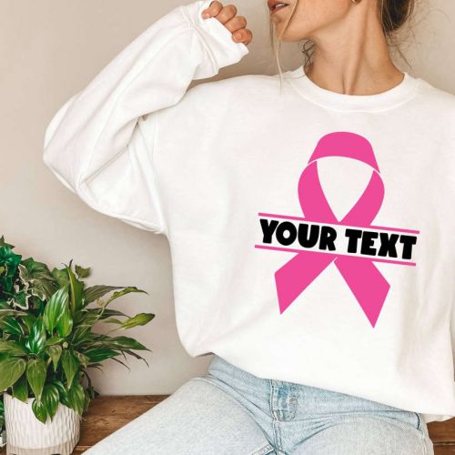 Empower Your Cause with Personalized Pink Ribbon T-Shirt – Custom Text Cancer Support Breast Cancer Awareness October Shirt Name Shirt Supportive Group Tees