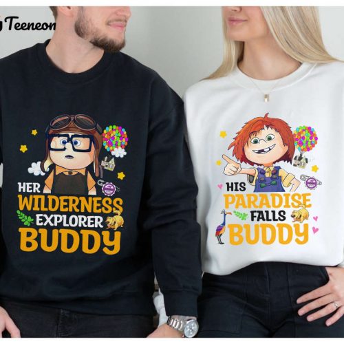 Disneyland Valentine Couple Matching Shirt Pixar Up Carl & Ellie Paradise Falls Buddy