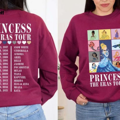 Disney Princess Tour Sweatshirt – Princess Eras Tee Characters Sweatshirt & Watercolor Art Shirt