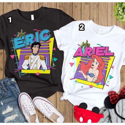 Retro 90s Little Mermaid Couple Shirt: His Ariel & Her Eric Disneyland Valentines Day Shirt