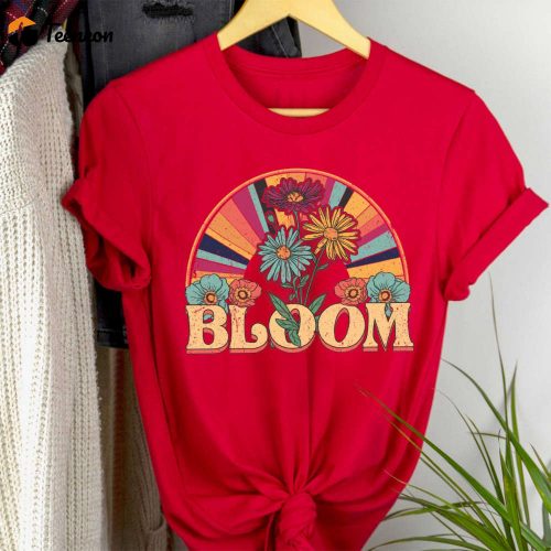 Retro Bloom Shirt: Vintage Flower Rainbow T-Shirt for Women