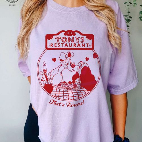 Disney Retro Lady and Tramp Shirt – Exclusive Tonys Restaurant Perfect Disneyland Couple & Dog Lover Shirt – Disney Love Apparel