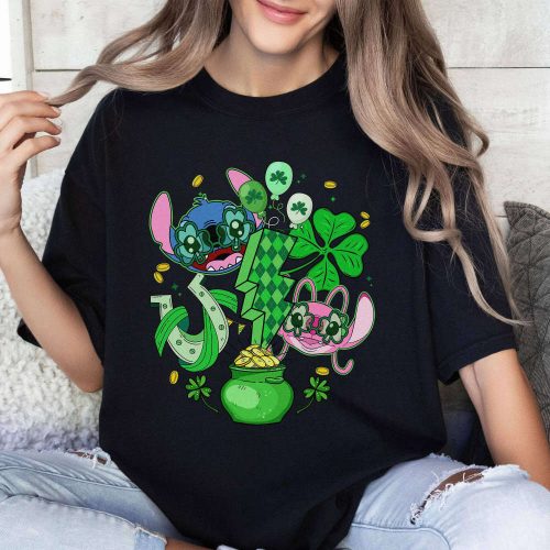 Retro Stitch Angel St Patrick s Day Shirt: Disneyland Lucky Shamrock Tee for a Fun & Stylish Celebration