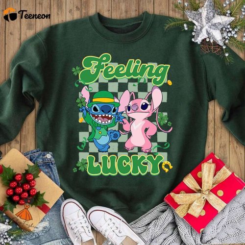 Stitch and Angel Feeling Lucky Shirt St Patrick s Day Shamrock Mickey Mouse St Patty s Shirt