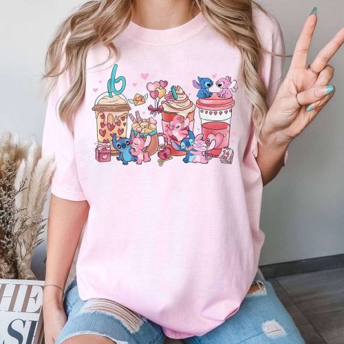 Stitch & Angel Valentine Coffee Shirt – Couple Matching Disneyland Shirt