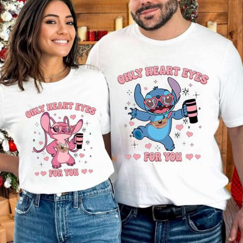 Stitch Angel Only Heart Eyes Couple Valentine Shirt: WDW Disneyland Matching Shirts for Valentine s Day