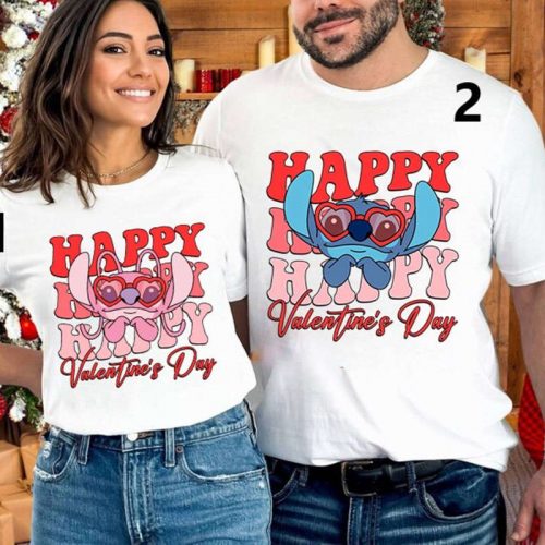 Stitch Angel Valentines Shirt: Happy Valentine s Day Tee Couples Anniversary & Disneyland Couple Shirt