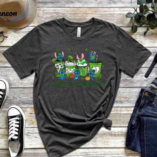 Stitch Patrick s Day T-shirt: Disney Shirt with Shamrock & Clover Lucky & Drinking Shirt for Kids – Irish Tee