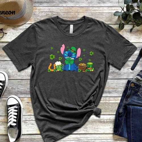 Stitch Shamrock T-shirt: Four Leaf Clover Tee for St Patrick s Day Irish Disney Shirt Funny & Drinking Shirt Celebrate Irish Day with a Unique Stitch Design!