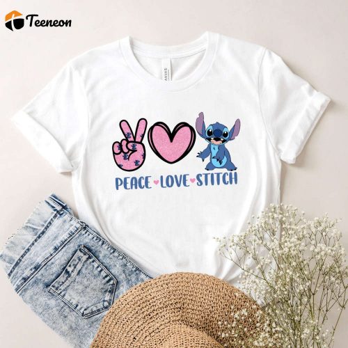 Disney Stitch Shirt: Peace Love and Stitch Graphic Tee Bleached Design