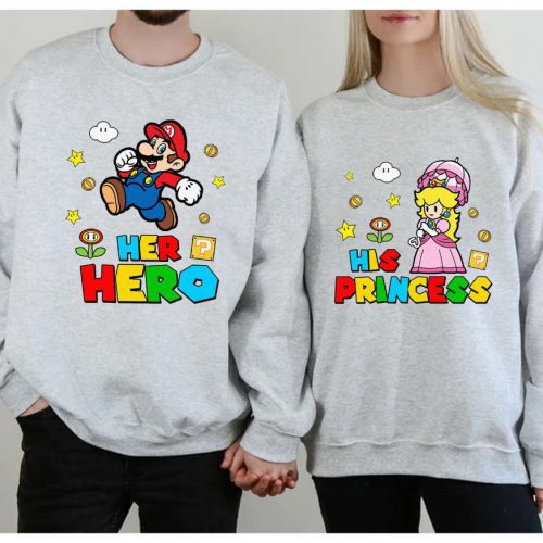 Super Mario Couple Shirt Valentines Day Tee with Princess Peach His Hero Her Princess Matching Valentine s Day Tee