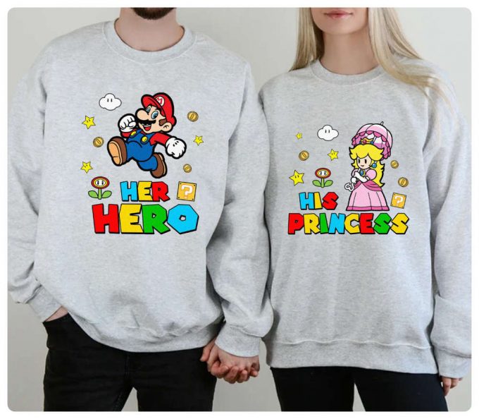 Super Mario Couple Shirt Valentines Day Tee With Princess Peach His Hero Her Princess Matching Valentine S Day Tee