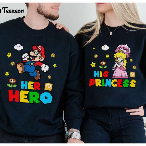 Super Mario Couple Shirt Valentines Day Tee with Princess Peach His Hero Her Princess Matching Valentine s Day Tee