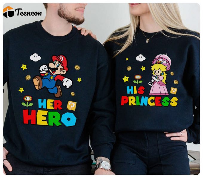 Super Mario Couple Shirt Valentines Day Tee With Princess Peach His Hero Her Princess Matching Valentine S Day Tee