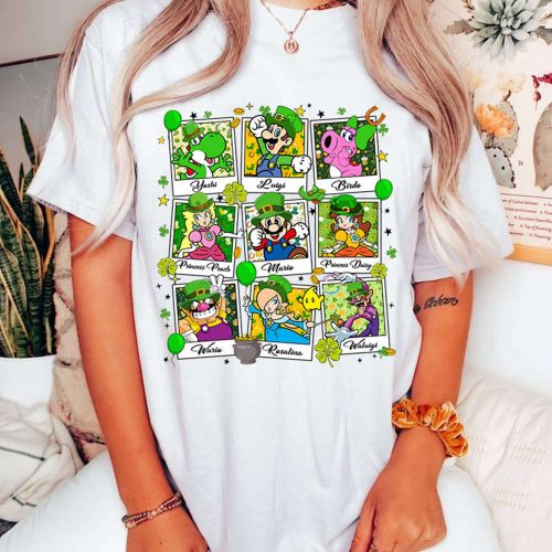 Super Mario St Patrick s Day Shirt: Mario Luigi Princess Peach Irish Shamrock Tee – Disneyland Holiday