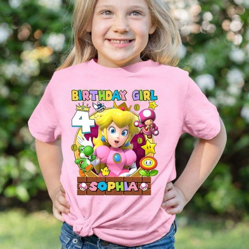 Super Princess Peach Birthday Shirt Custom Mario Family Tee Princess Birthday Girl