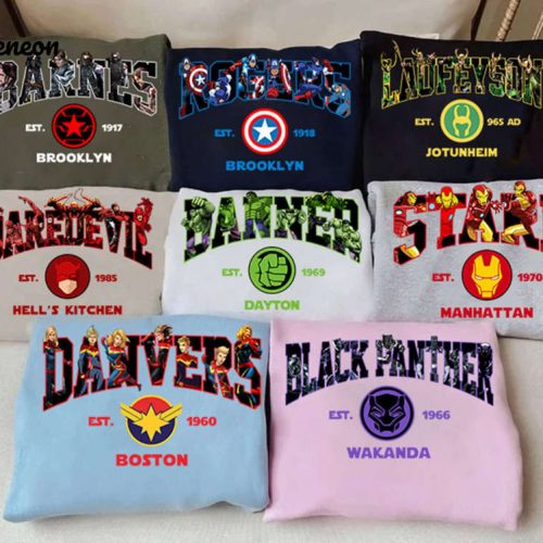 Ultimate Superhero Team Shirts & Avengers Sweatshirts Romanoff Stark Banner and more MCU Avengers Assemble