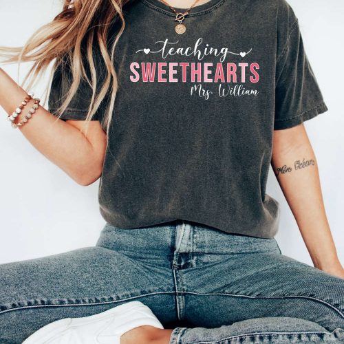 Express Your Love with Teaching Sweethearts T-shirt – Personalized School Shirt for Teacher Valentine Custom Teacher Tees as Perfect Personalized Gift (450 characters)