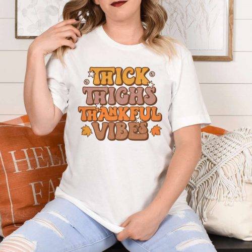 Spread Thankful Vibes with Funny Thanksgiving T-shirt Positive Fall Shirt with Turkey Peace Sign Grateful and Happy Thanksgiving Shirt