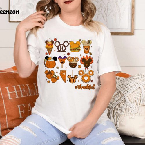 Thanksgiving T-shirt: Funny Fall Shirt Cute Disney Mickey Mouse Design – Perfect Gift for Her & Kids Grateful & Happy Thanksgiving Attire