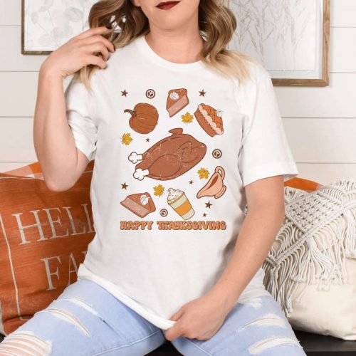 Get into the Thanksgiving Spirit with a Happy & Funny Fall T-shirt – Perfect for Thanksgiving Dinner! Show Gratitude with our Turkey Day Shirt and Unique Turkey Peace Sign Design – Great Gift for Her!