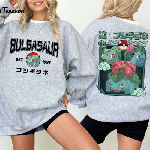 1997 Est Two-Sided Bulbasaur Shirt Pikachu Family Matching Birthday Gift for Pokemon Lovers