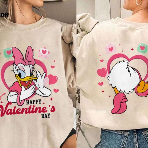 Daisy Donald Duck Happy Valentine s Day Shirt Flower Heart Gifts 2024 Couple Matching Shirt