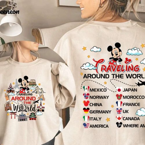 Disneyland Epcot Travel Shirt Mickey & Friends Drinking & Traveling Around the World Epcot World Traveler Gear