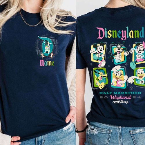 Vintage runDisney Marathon 2024 Shirt – Personalized Two-sided – Disneyland Mickey Mouse & Friends