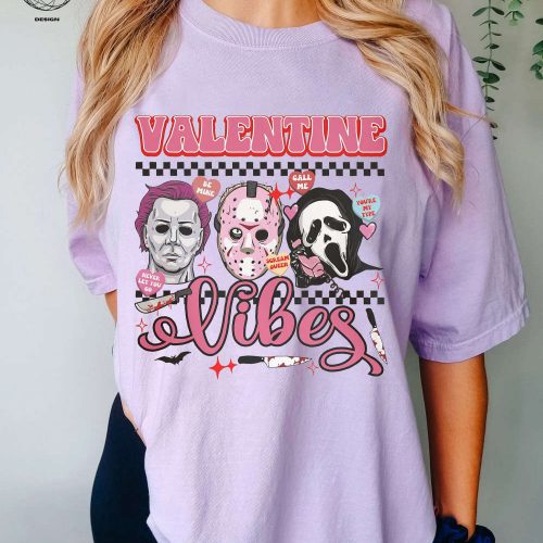 Valentine Vibes Shirt: Capture the Essence of Love with Our Trendy Valentine Horror and Matching Shirts – Perfect Valentine Gift for Her! Funny Valentines Tee & Characters Horror Tee