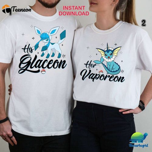 Vaporeon & Glaceon Couple Png His Her Shirt Pokemon Eevee Evolution Anime Valentine Png