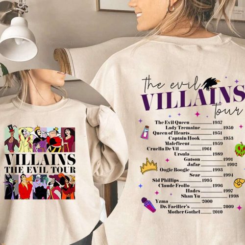 Vintage Disneyland Villains Evil Tour Sweatshirt Retro Characters Concert Hoodie Evil Friends Match