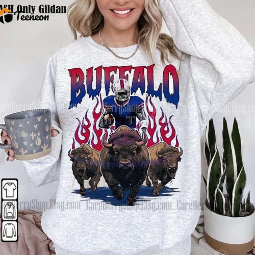 Vintage Buffalo Football Skeleton Sweatshirt Tshirt – Buffalo Bill Crewneck for Fans – Perfect Buffalo Gift