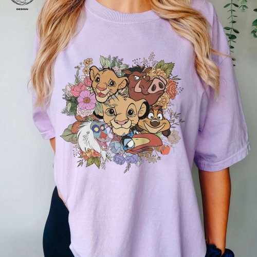 Get Roaring in Style with Vintage Disney Lion King Shirt Retro Floral Simba Timon Pumbaa Tee for Animal Kingdom & Disney Family Trips