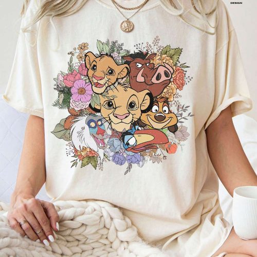 Get Roaring in Style with Vintage Disney Lion King Shirt Retro Floral Simba Timon Pumbaa Tee for Animal Kingdom & Disney Family Trips