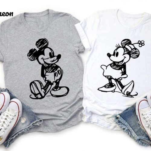 Vintage Mickey and Minnie Shirt: Disney Family Vacation Kids Sketch Disneyworld