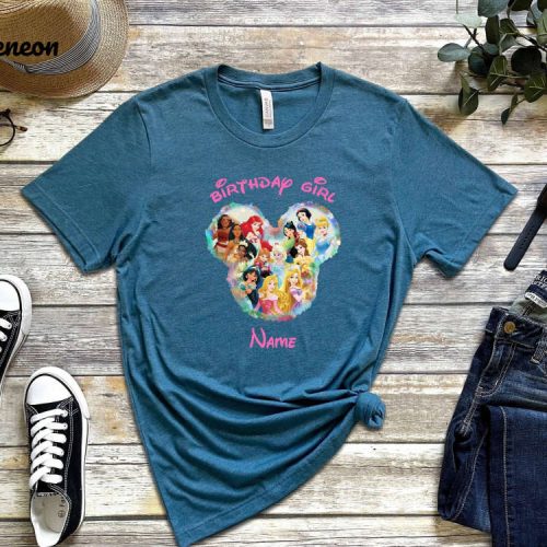 Custom Birthday Girl T-Shirt: Retro Disney Princess & Minnie Mouse Tee – Personalized Cartoon Shirt for Disney Fans – Perfect Gift!