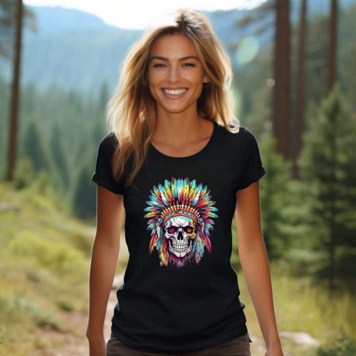 Native Chief Skull T-shirt: American Shirt with Indigenous Art Dreamcatcher & Feather Design