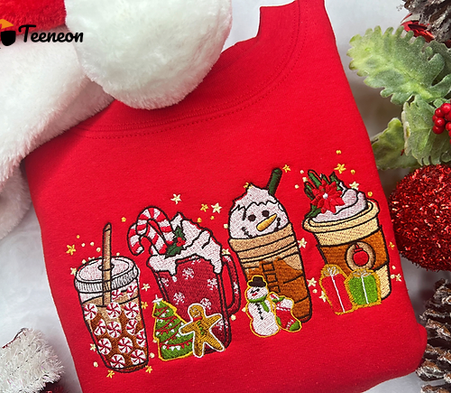 Festive Christmas Coffee Embroidered Sweatshirt – Cozy and Stylish Holiday Apparel