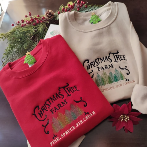 Cozy up this Christmas with our Embroidered Sweatshirt from the Christmas Tree Farm