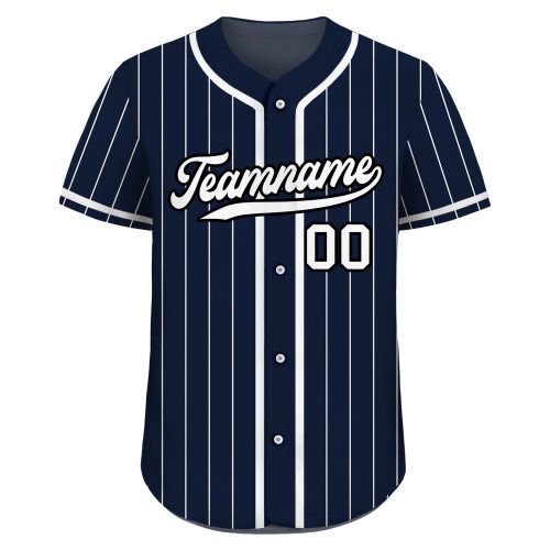 Personalized Custom Baseball Jersey for Men Women Youth – Teamname Name Number Pinstripe Button Down Printed Navy White