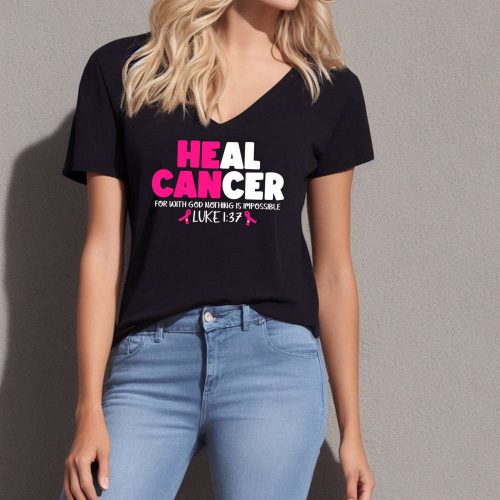 Spread Hope & Raise Cancer Awareness with our Heal Cancer T-shirt – Pink Ribbon Tee! Show your Faith Believe in a Cure and Find Strength through Bible Verses on this Motivational Saying Shirt (448 characters)