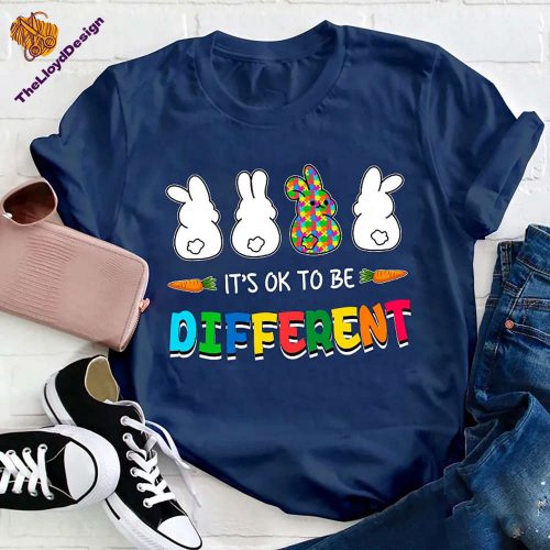 It s Ok To Be Different T-Shirt Bunny Easter & Autism Vintage Unisex Awareness Teacher Shirt