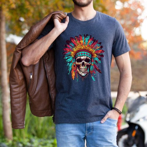 Authentic Native Chief Skull T-shirt: American Shirt Feather Tee Indigenous Art Dreamcatcher Design Full Moon Top – Shop Now!